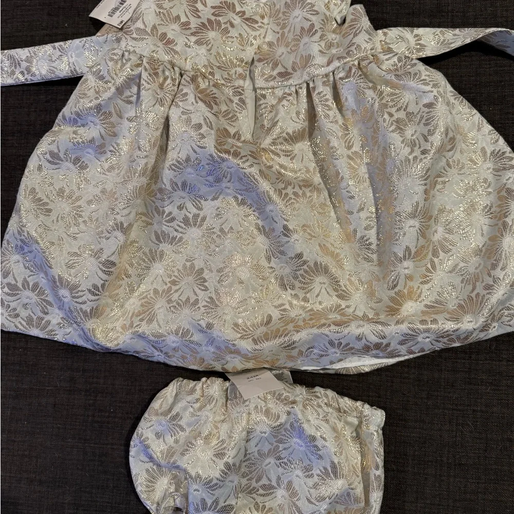 Laura Ashley Cream and Gold Floral Dress with Diaper Cover Set